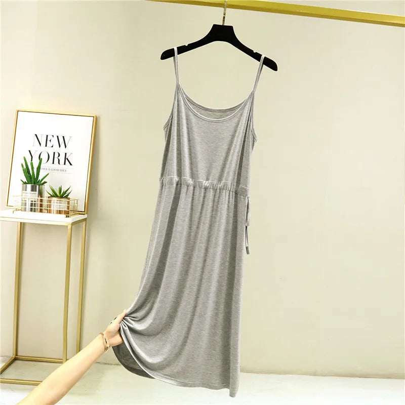 Fdfklak New Modal Cotton Night Dresses For Women 2025 Sexy Suspenders Nightshirt Drawstring Waist Slim Nightgowns Female