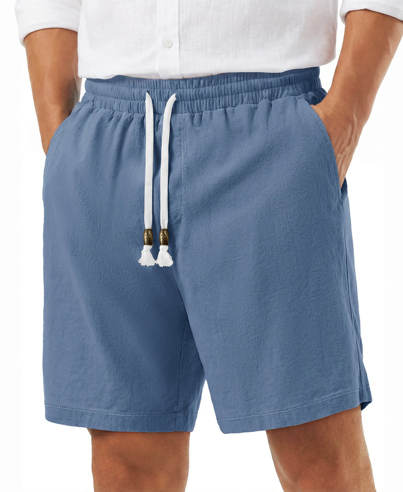 TACVASEN Men's Cotton Casual Shorts Loose Summer Beach Vacation Short Solid Pants with Deep Pockets Elastic Waist 7 Inch Inseam