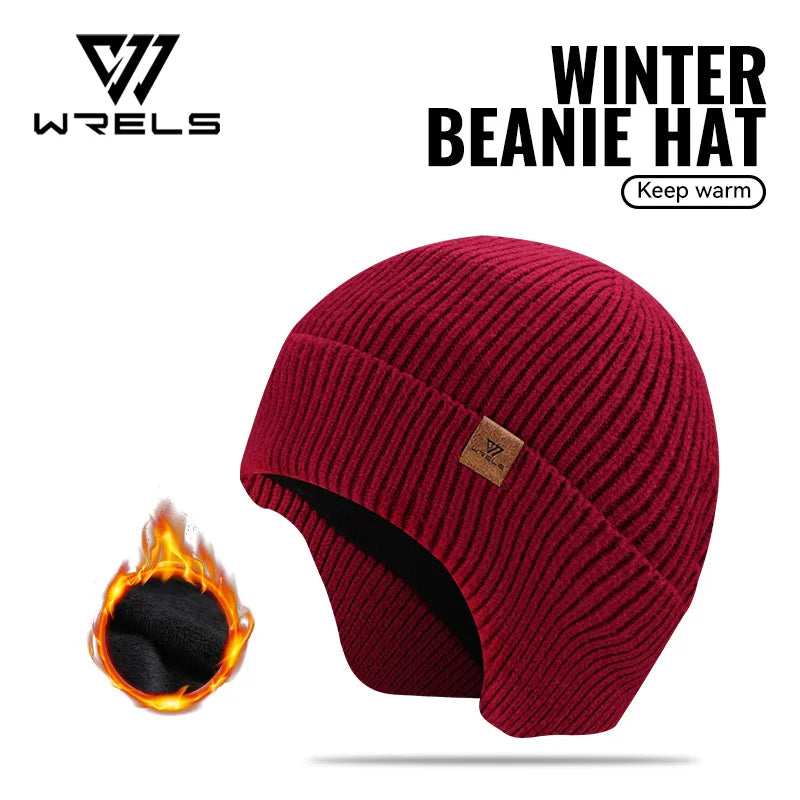 WRELS Winter Fleece-Lined Earflap Beanie Hat Thermal Windproof Knit Cap for Men Women Outdoor