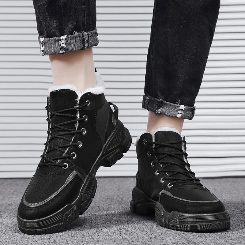 Men's boots winter warm plus velvet high-top Joker casual cotton boots fashion youth soft-sole non-slip outdoor snow work boots