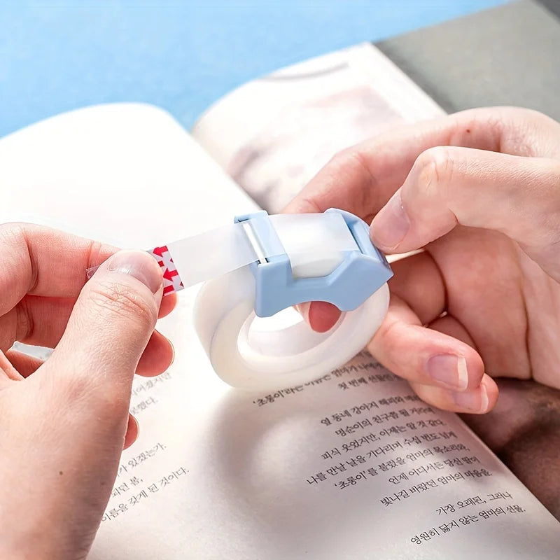 2pcs Clear Tape, Dispenser with Cutte, for Students, Office, Perfect for Correcting Mistakes. Transparent Tape, pink and blue