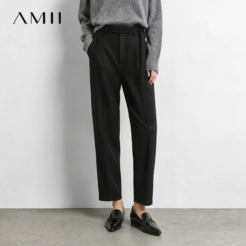 Amii Women Winter Pants Tapered Ankle Length Trousers Detachable Belt Sli Commuter Office Versatile Pants for Women 12624069