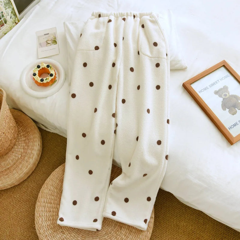 2026 New Pajama Pants for Women Autumn Winter Flannel Thick Warm Soft Sleeping Pants Casual Loose Sleepwear Trousers Home Wear