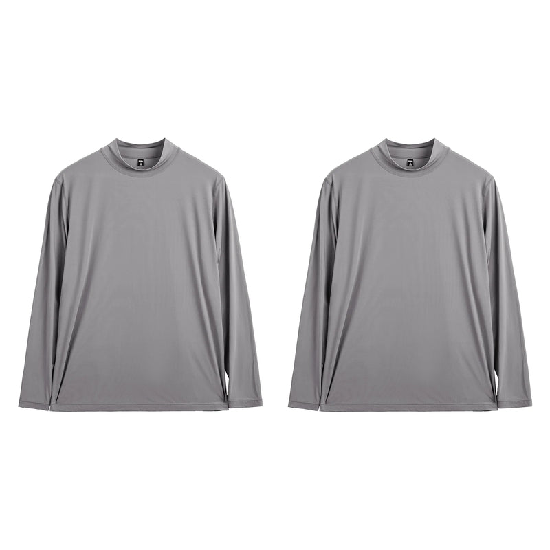 Maden Men's Mock Neck Long Sleeve Tee Slim Fit Stretch Layering Shirt Gray Workout Basic T-shirt for Spring and Fall Underwear
