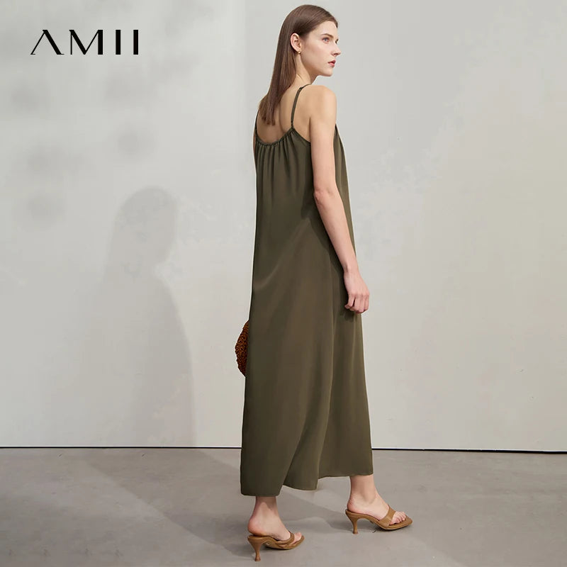 រ៉ូបការិយាល័យ AMII Minimalist សម្រាប់នារីឆ្នាំ ២០២៥ រដូវក្តៅ រ៉ូបដៃខ្លីរាងអក្សរ U រាងមូល រ៉ូបខ្សែស្មាអាចលៃតម្រូវបាន 12542192