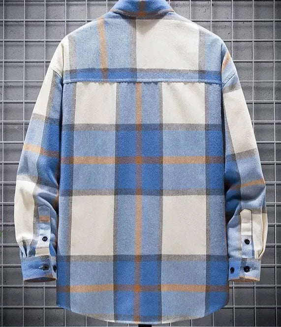 Men's Long-sleeve Striped Shirts for Spring and Fall, Made From A Cotton-polyester Blend, Available in Red, Green, Yellow, Blue.