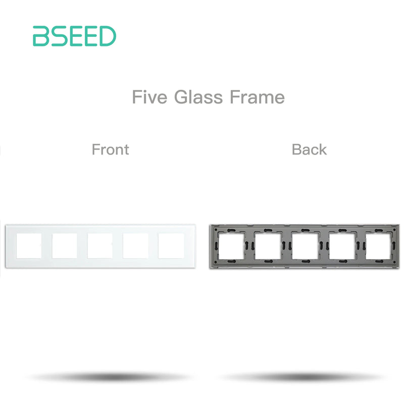BSEED EU Standard Crystal Panel Wall Socket Frame Glass Switch Panel With Metal Plate 86/157/228/299mm White Black Golden