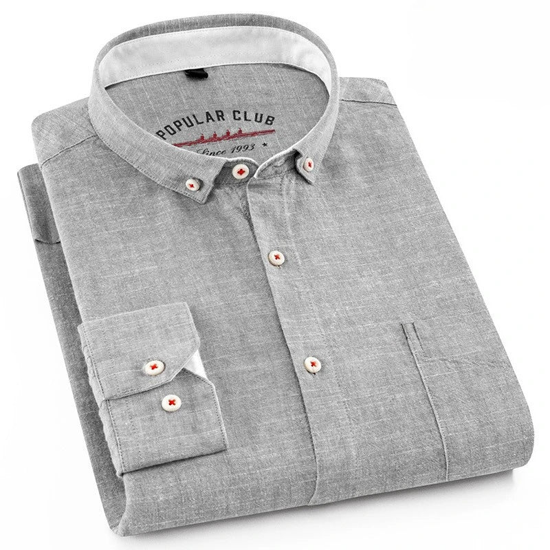 2026 Spring Red Men's Long-Sleeve Shirt, Blue Moisture-Wicking Breathable Cotton-Linen Blend Shirts, Available in Beige Gray.