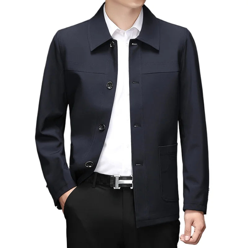 2026 New Men's Red Long-sleeve Collared Jacket, Black Single-breasted Casual Coat, Navy and Khaki Tops.