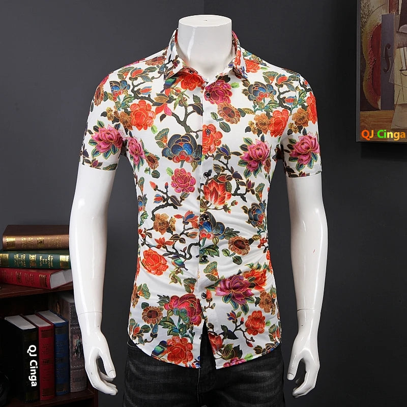 2026 New Men's Short Sleeve Shirt, Summer Printed Shirts, Single Breasted Lapel Shirt for Men Camisa M-7XL