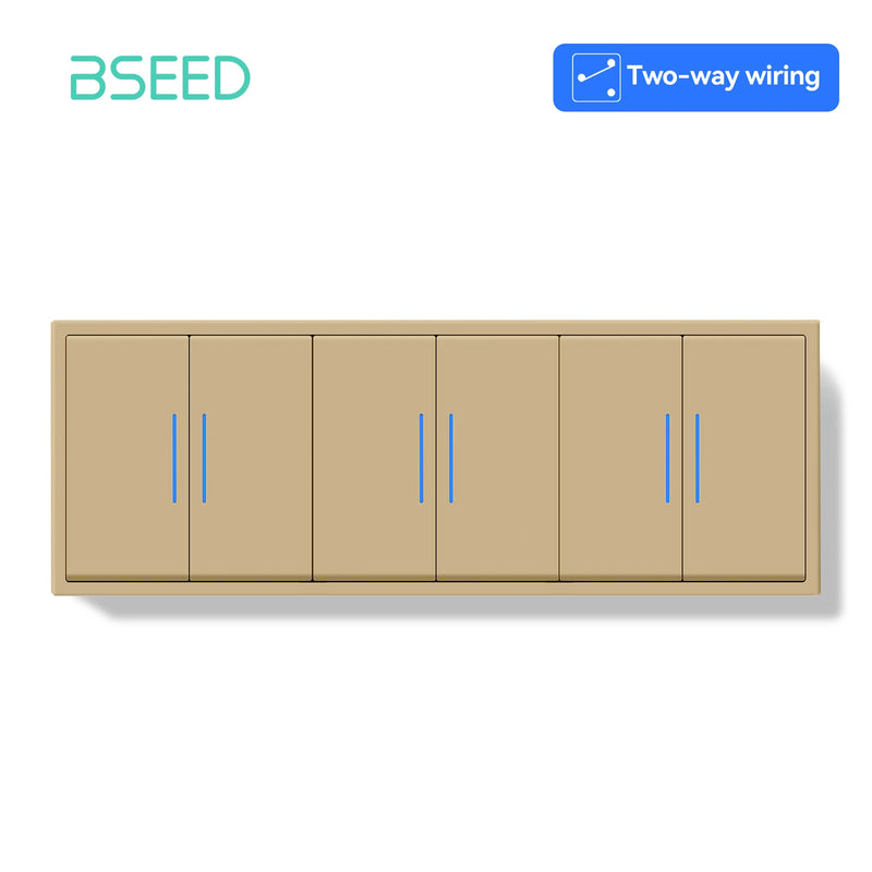 BSEED 1/2Gang 2Way Button Light Switch With EU Socket 20W AC Socket Plastic Frame Wall Switch On Off For Stairs LED Backlight