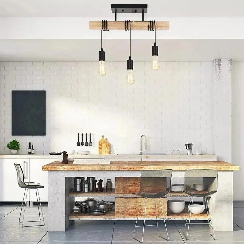 JOYINLED Boho Vintage Retro Pendant Light Wood Winding Ceiling Hanging Lamps for Living Room Dining Room Bedroom Restaurant