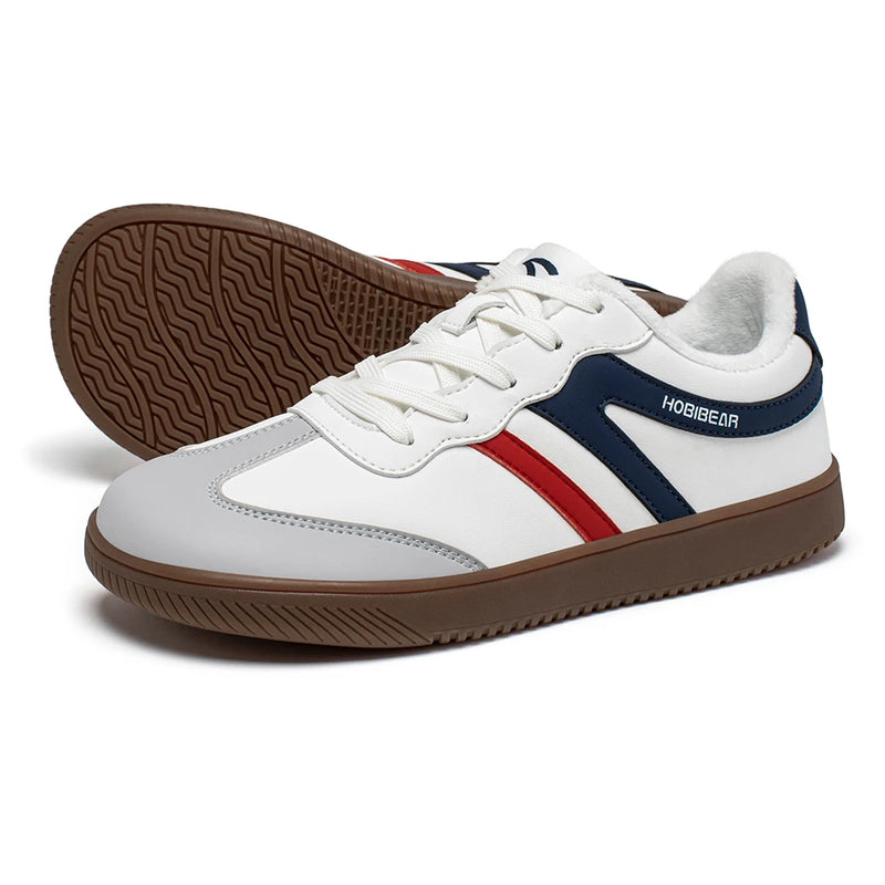 HOBIBEAR Wide Toe Shoes Unisex Artificial Leather Faux Fur Lined Sneakers Casual Retro Lace Up Shoes for Women Men