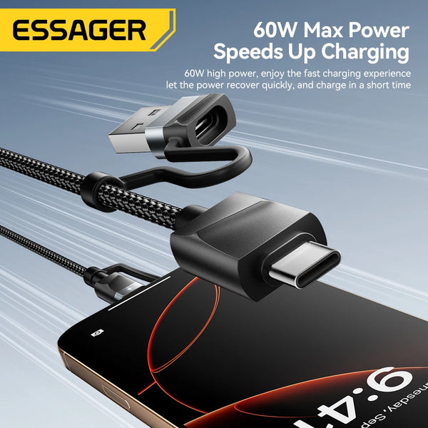Essager 5-in-1 USB-A/Type-C to Type-C/Lighting/Watch PD 65W Fast Charging For IPhone16 15 14 Xiaomi MacBook iPad Tablet Laptop