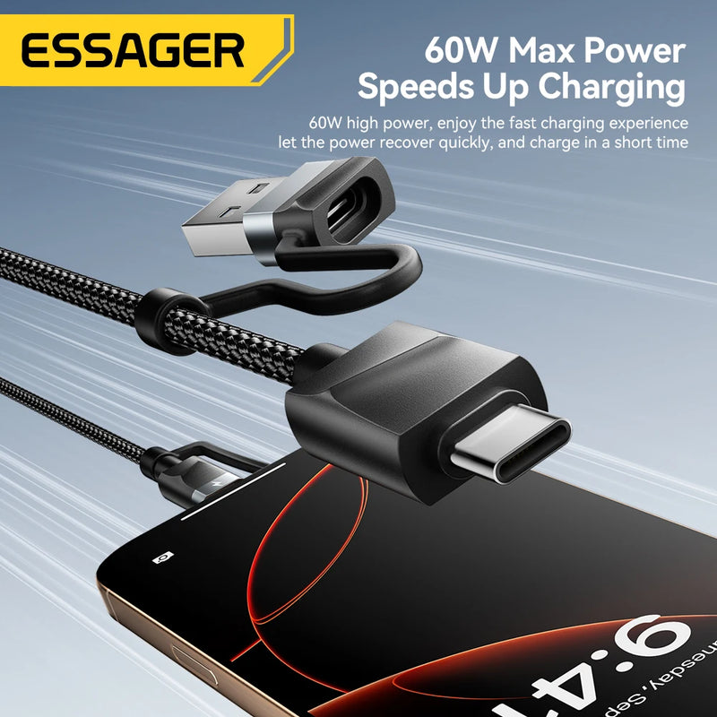 Essager 5-in-1 USB-A/Type-C to Type-C/Lighting/Watch PD 65W Fast Charging For IPhone16 15 14 Xiaomi MacBook iPad Tablet Laptop