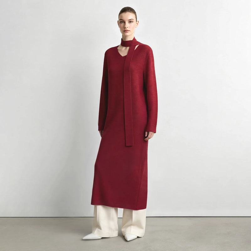 Amii Women's V-Neck Long Sleeve Maxi Dress Oversized Minimalist Elegant Casual Loose Knit Dresses for Women 2026 Autumn 12643020