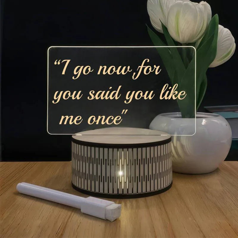 LED Night Light with Pen Acrylic Dry Erase Board Clear Desktop Note Memo Board Painting Message Soft Lights Desk Lamp Gift