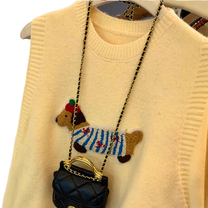 Basic Cartoon Sleeveless Vest Knitted Sweater Spring and Autumn Loose Ladies Knitwear Top Woolen Jackets Women Waistcoat