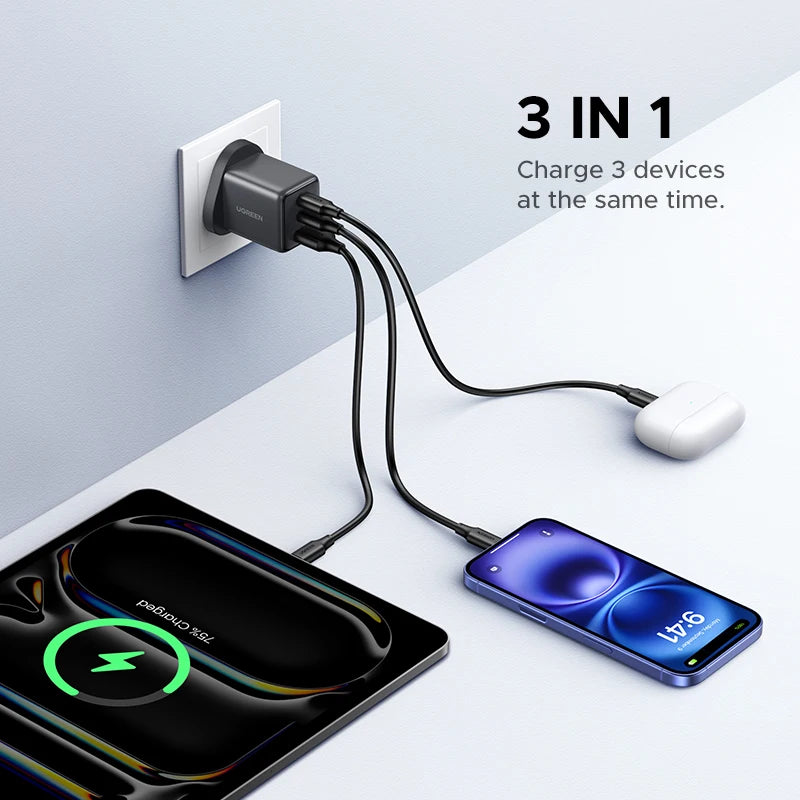 【UK Plug】UGREEN 20W 30W GaN Charger Mini PD 3.0 USB C Phone Charger For iPhone 16 15 14 Pro Samsung S25 Xiaomi Tablet iPad Air