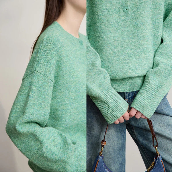 AMII Women's Sweater 2026 Autumn Commuter Solid Color Women's Clothing O-neck Pullover Loose Long Sleeve Tops Ladies 12543201