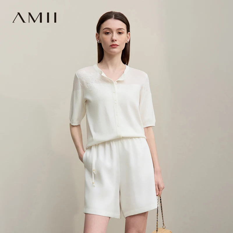 អាវក្រៅ Amii សម្រាប់នារី រដូវក្ដៅឆ្នាំ២០២៦ អាវក្រៅក O រចនាបែបចរ ដៃខ្លី ឆើតឆាយ សម្រាប់ការិយាល័យ អាវយឺតបើកមុខ 12622065