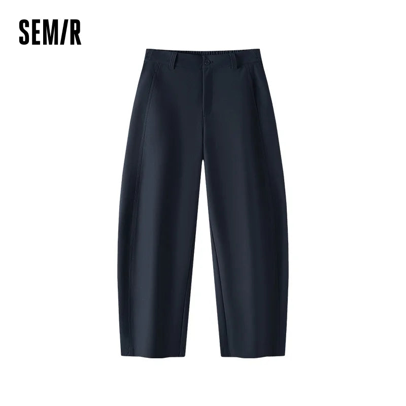 Semir Women Casual Pants Solid Color Loose Fit Curved Leg Partial Elastic Waist Versatile 2026 New Winter Daily Wear