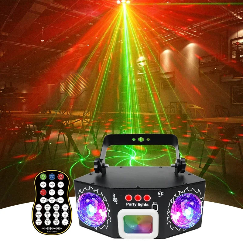DJ Disco Laser Projection Strobe Light Party Lights Voice Remote Control for Halloween Birthday Party Family Carnival Decoration