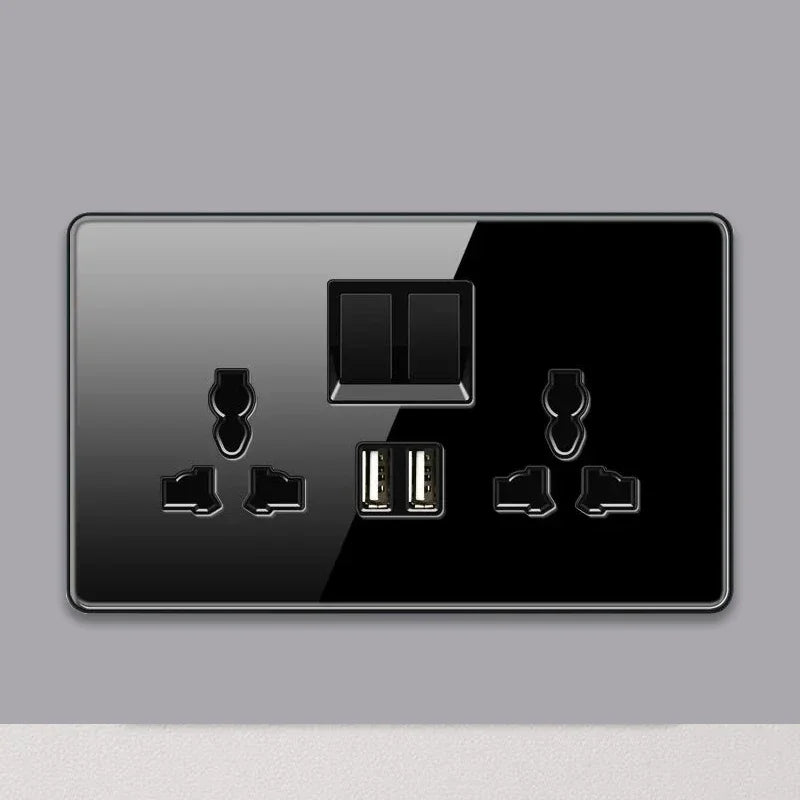 Tempered Glass Panel Blue Light Button Switch 1 2 3 4 Gang/1 2 Way LED Automatic reset Switch Indicator Light TV TEL Wal Socket