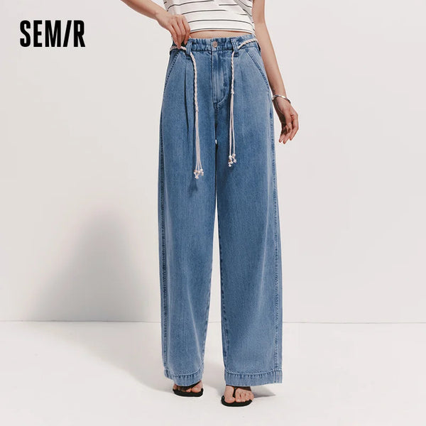 ខោខូវប៊យ Semir សម្រាប់នារី ខោខូវប៊យជើងធំ ទន់ ត្រជាក់ មានខ្សែក្រវ៉ាត់ រលុង រដូវក្ដៅ ឆ្នាំ២០២៦ ធម្មតា ប្រចាំថ្ងៃ