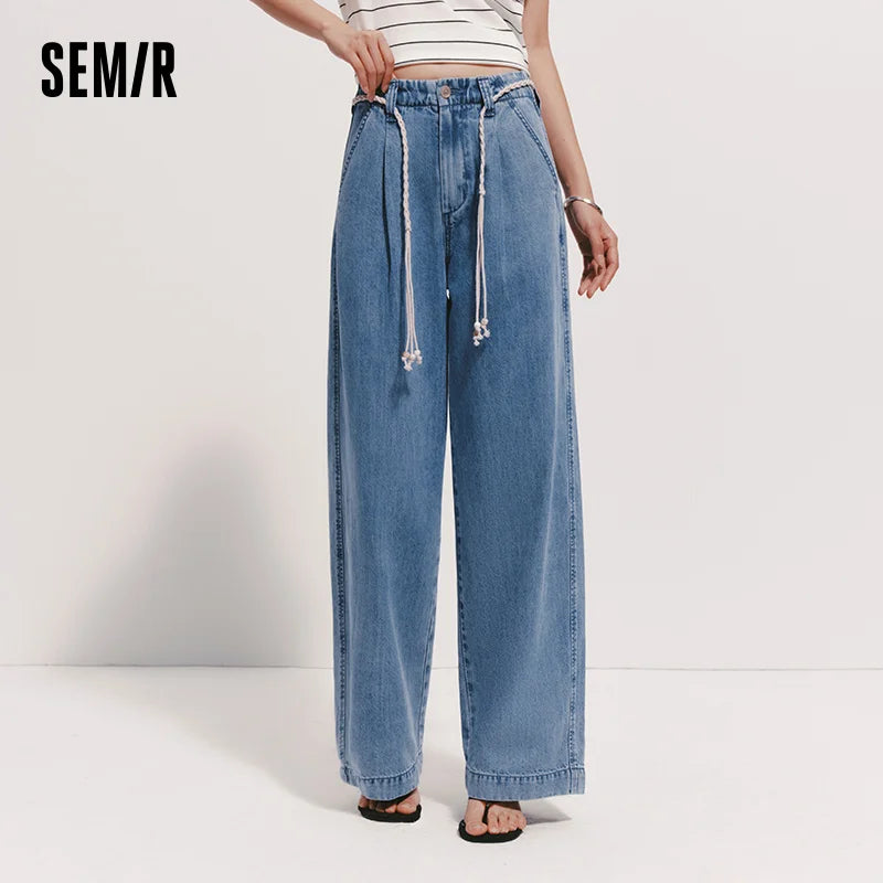 Semir Women Jeans Soft Cool Belted Loose Wide Leg Denim Pants 2026 Summer Casual Daily