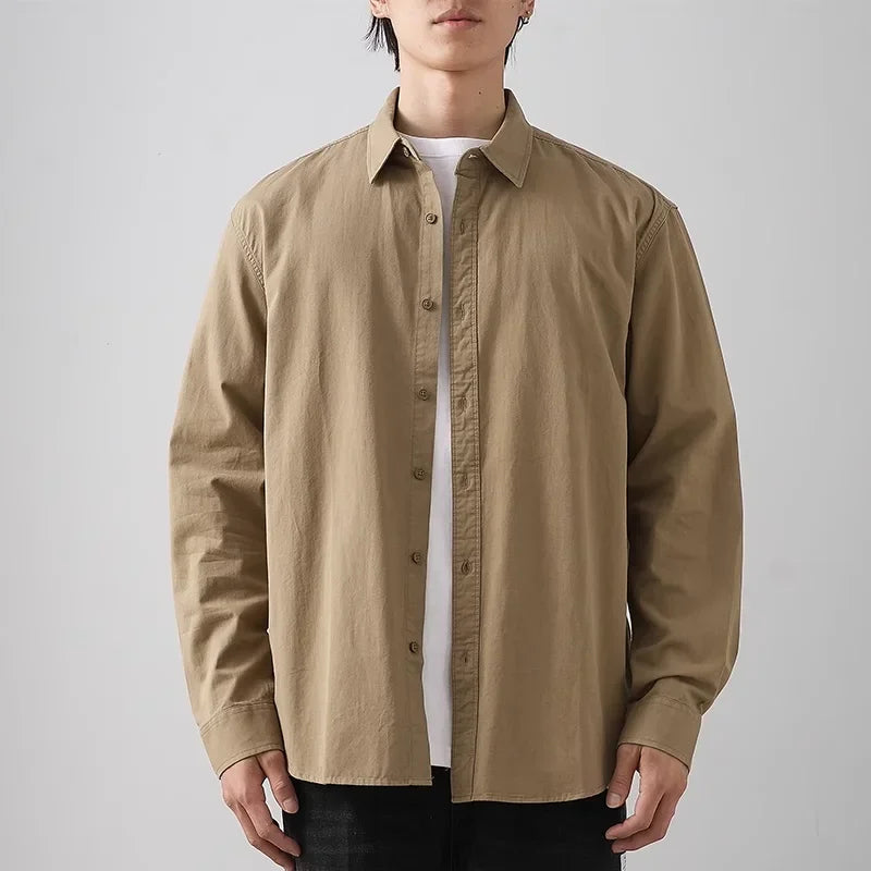 DUKEEN 350G Heavyweight Men's Shirts Pure Cotton Autumn Solid Color Long-Sleeve Casual Business Formal Dress White Men's Clothes