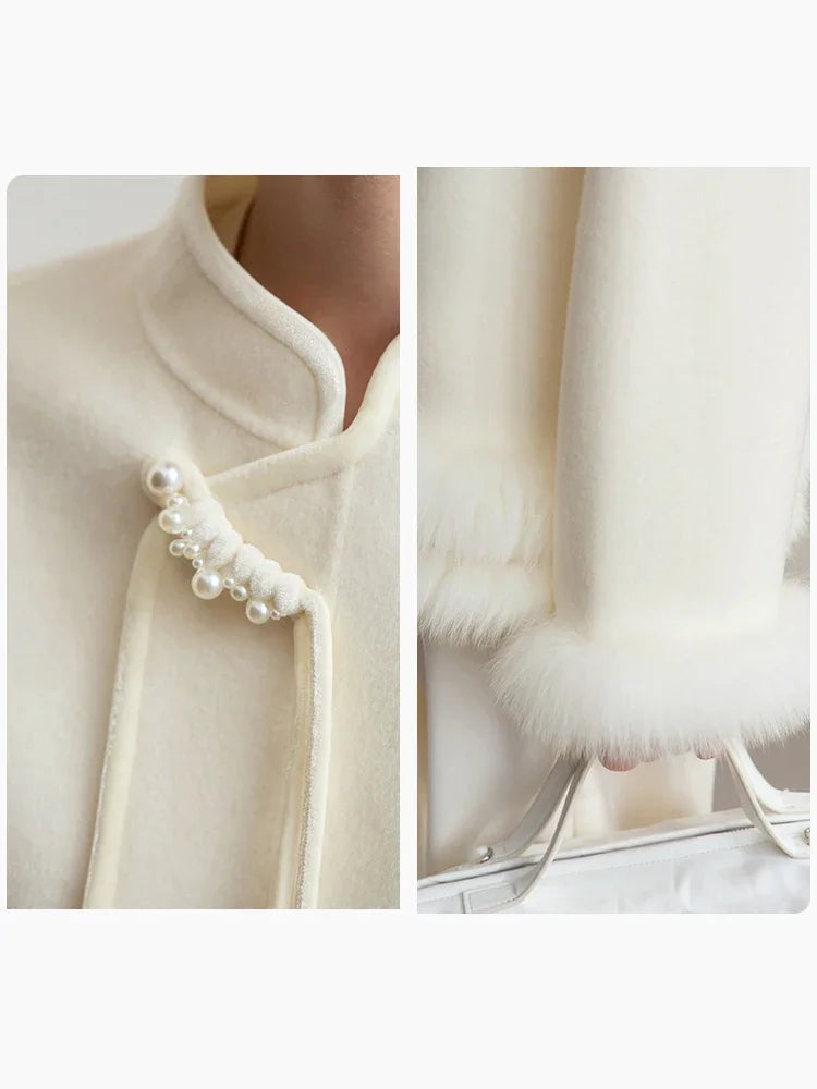 Amii Women's Coat 2026 Winter New Chinese Style Warm Woolen Jacket Woman Stand-up Collar Solid Wool Long Sleeves Coats 12444083