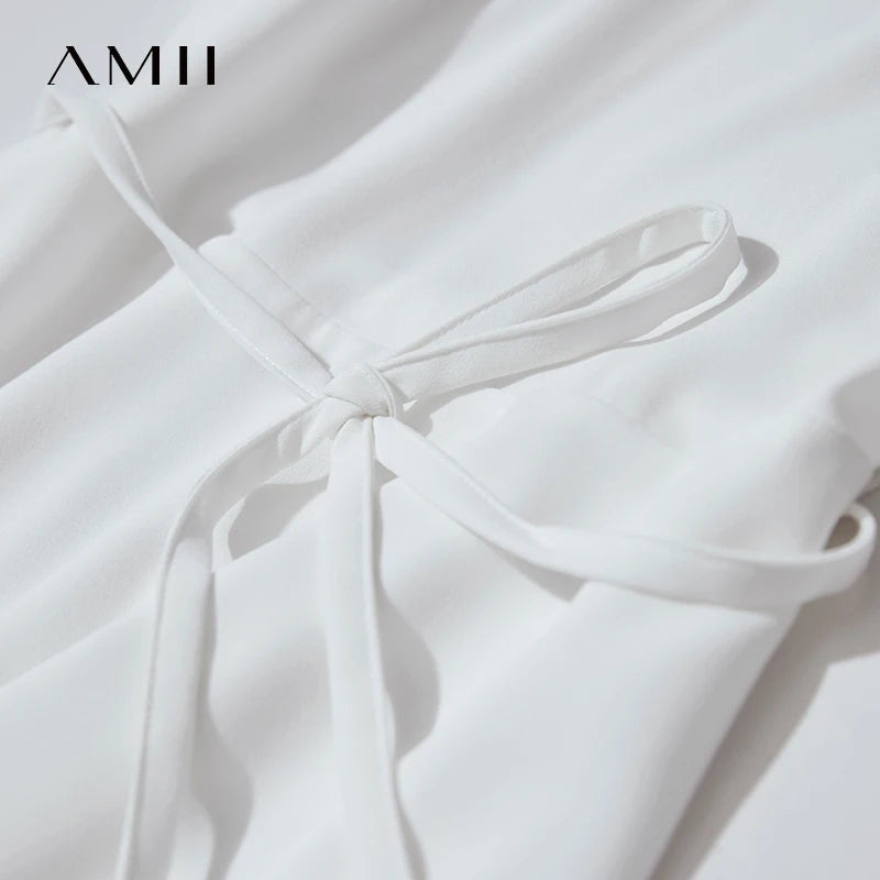 Amii Minimalist Casual Dress 2026 Summer New Women Office Lady Short Sleeve Belt Cubic Flower Loose Chiffon Midi Dress 12512030
