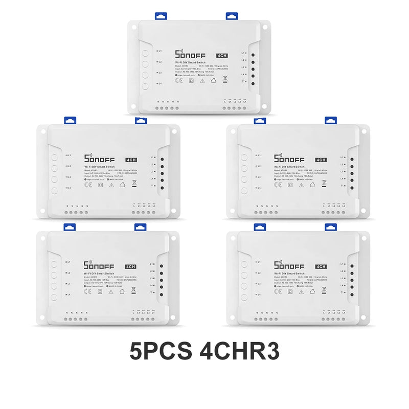 SONOFF-WiFi Smart Switch Module, Voice Control, Interlock Inching Mode via eWeLink App, Support Alexa and Google, 4CHR3/4CHPROR3