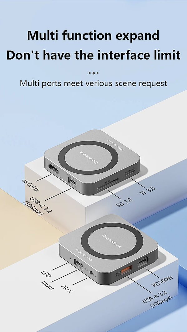 ស្ថានីយ ចត SSD M.2 NVME ពហុមុខងារ Blueendless 8 ក្នុង 1 USB3.1 10Gbps 100W PD 4K60HZ HDTV ប្រអប់ ដាក់ SSD ម៉ាញេទិក M.2