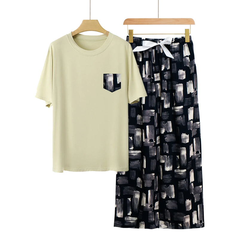 Fashion Printed Short Sleeve Straight Pants Set New Modal Comfort Woman Pajamas Loose Women's Home Clothes Spring Summer Pijama