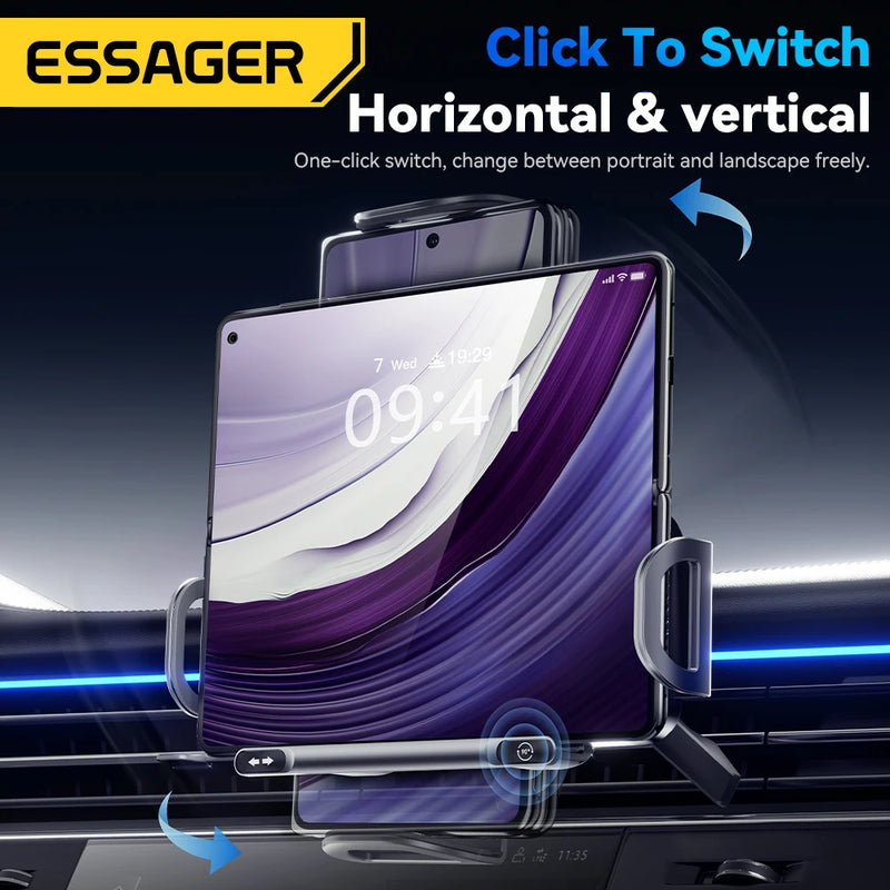 ឆ្នាំងសាកឥតខ្សែ Essager Fold Screen Car Wireless Charger 15W សម្រាប់ Samsung Galaxy Z Fold 6 5 Note 20 10 9 8 Dual Coil Rotatable Car Holder