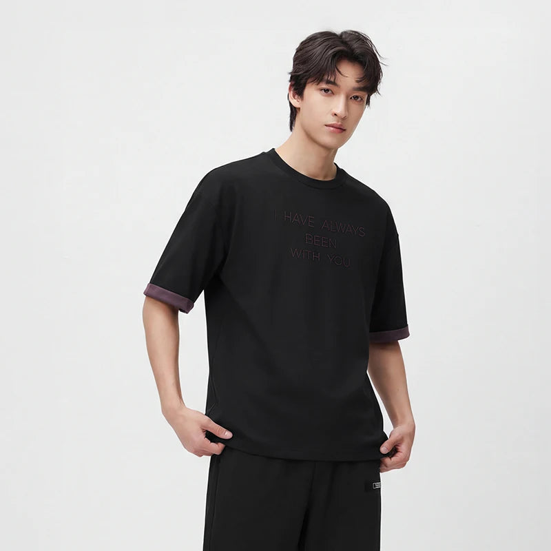Semir Men Tshirt Minimalist Letter Embroidered Knit Color Block Reversible Loose Crew Neck 2026 Summer Top