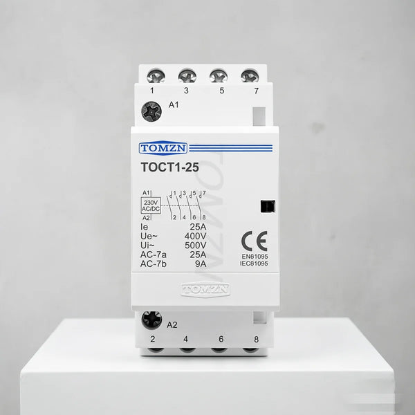 TOMZN 25A DIN Rail Modular Contactor – AC/DC Control (24/110/220V 50/60Hz), Contacts: 4NO / 4NC / 2NO2NC Changeover