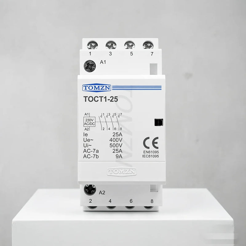 TOMZN 25A DIN Rail Modular Contactor AC/DC Control 24/110/220V 50/60Hz Contacts: 4NO / 4NC / 2NO2NC Changeover