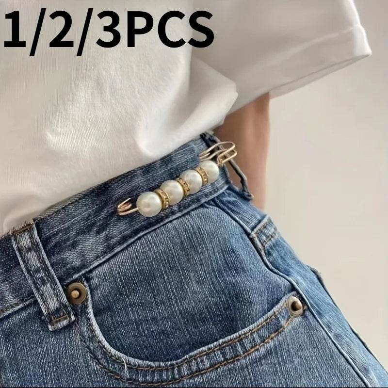 1/2/3PCS Women's Elegant Pearl Brooch Pin Waist Adjuster, Fashion Pearl Safety Pins for Clothing Fixation Size Adjustment Access