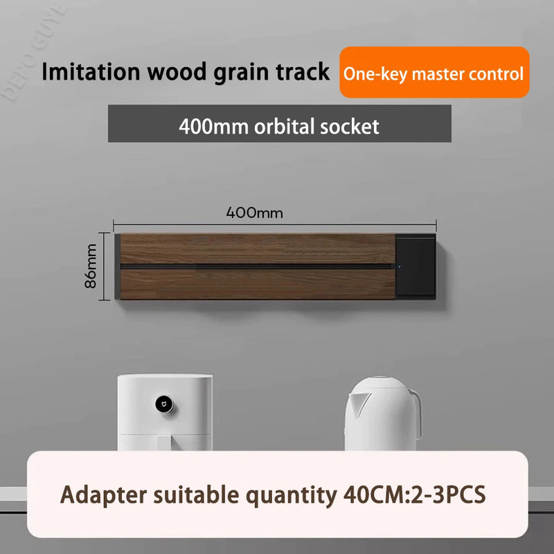 Imitation wood grain Rail Mobile Power Track Socket EU/Universal/UK/USB Type-C Kitchen Bathroom Office Wall Mounted Socket Plugs