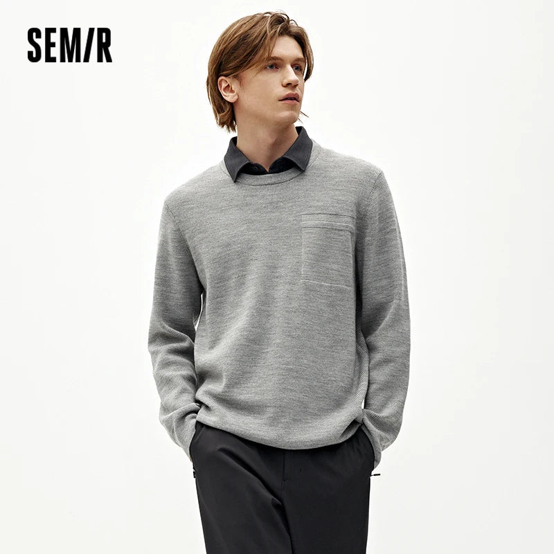 Semir Men Sweater Knit Texture Layered Look Everyday Style 2026 Winter Warm Knit Soft Touch Layering Wear Clean Silhouette