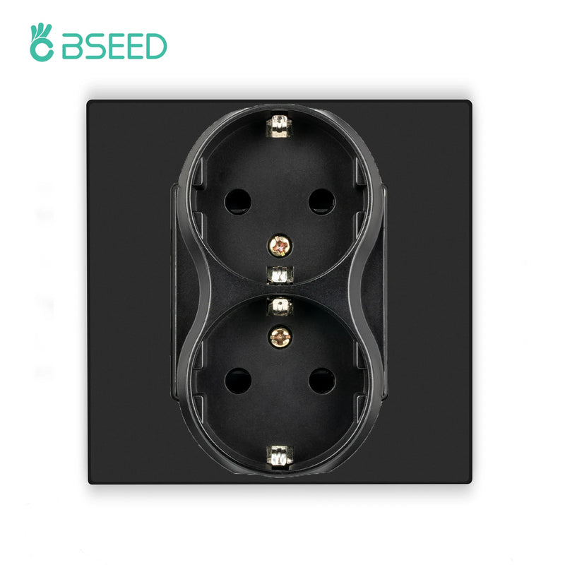 BSEED EU Wall Double Sockets European Dual Power Outlets for Home Office Electrical Plug 86mm Plastic Panel White Black