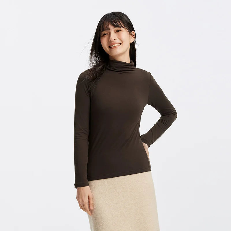 Semir Women Tshirt Thermal Warmth Antibacterial Fabric Solid Color Commuter Style Soft Touch Extended Collar 2026 Spring