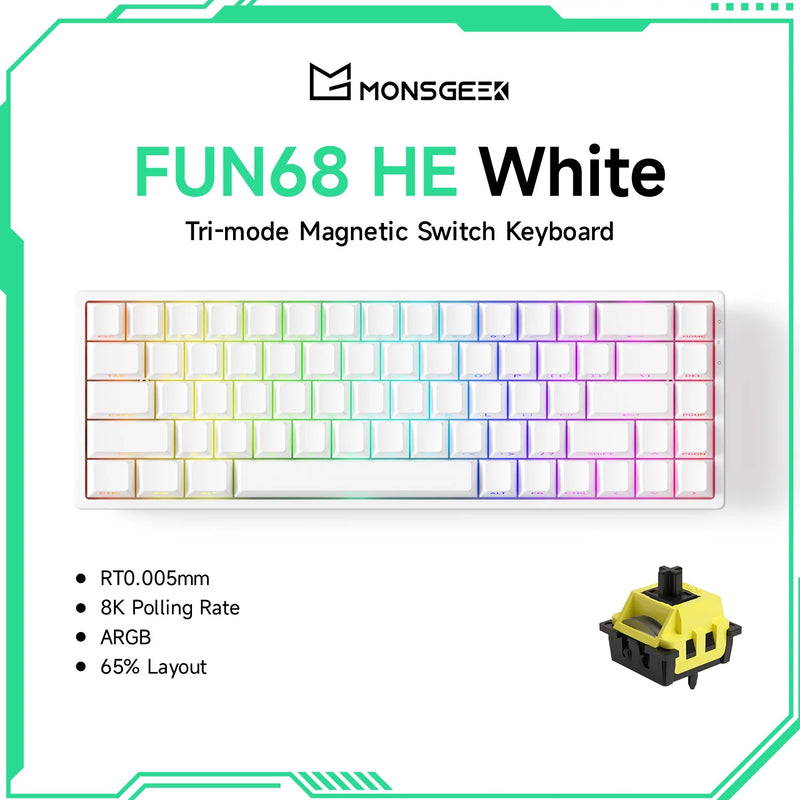 Akko MonsGeek FUN68 HE Magnetic Keyboard 65% Rapid Trigger 0.005mm 8000Hz ARGB USB/Wireless Gaming Custom Keyboard for Gamer