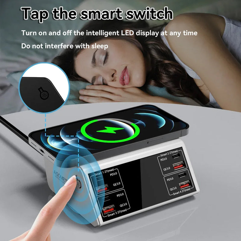 ឆ្នាំងសាកឥតខ្សែ 100W QC 3.0 USB ឆ្នាំងសាកឥតខ្សែ សាកលឿន PD USB C ឆ្នាំងសាកទូរស័ព្ទ គ្រឿងបន្លាស់ឆ្នាំងសាកលឿនសម្រាប់ iPhone 12 13 Xiaomi