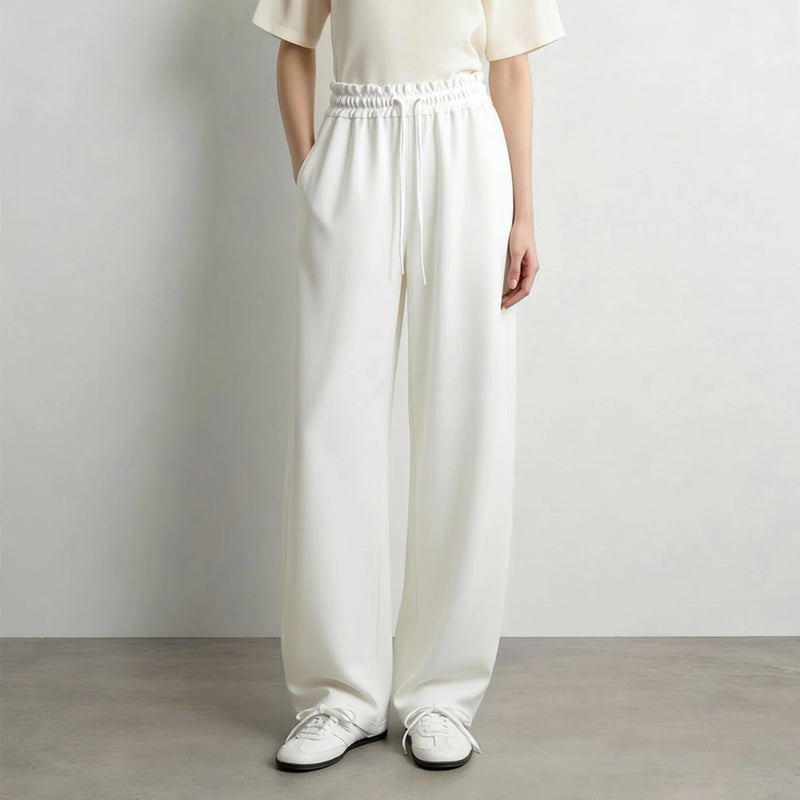 Amii Women Pants Minimalist Elastic Waist Loose Wide Leg Trousers 2026 Autumn New Commute Cotton Blend Woman Clothes 12623004