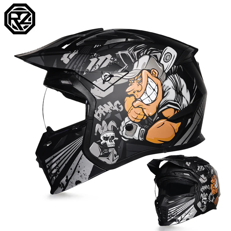 ORZ-163 Classic retro motorcycle full face helmet, detachable sun hat, Brim windproof lens, retro chopper helmet, DOT certified