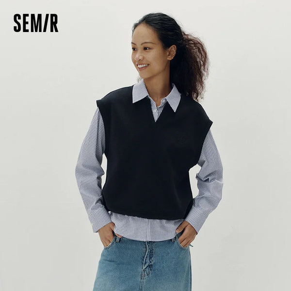 អាវកាក់ Semir សម្រាប់នារី ក V មានខ្សែចង អាវពីរដុំ រចនាបថ Retro Campus អាវដៃវែងរលុង ពាក់ប្រចាំថ្ងៃ 2026